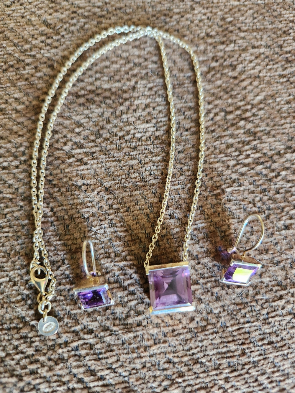 Brighton Gold-Tone Necklace and Earrings with Purple Square Stones
